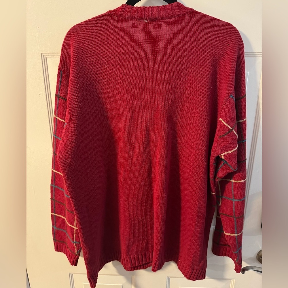 Alfred Dunner Red Floral Embroidered Plaid Button Up Knit Cardigan Grannycore LG - Picture 4 of 11